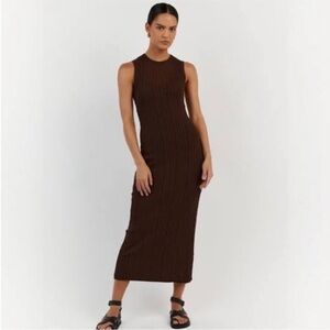NWT Zara Chocolate Brown Ribbed Sleeveless Midi Dress Small